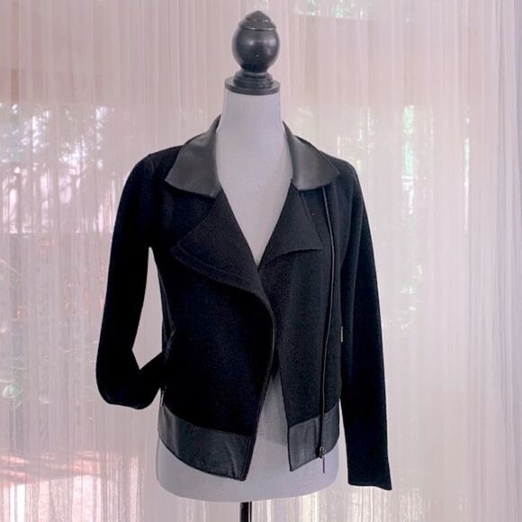 My Tribe Jackets & Blazers - MY TRIBE wool blend Moto knit jacket leather trim full zip front zip pockets